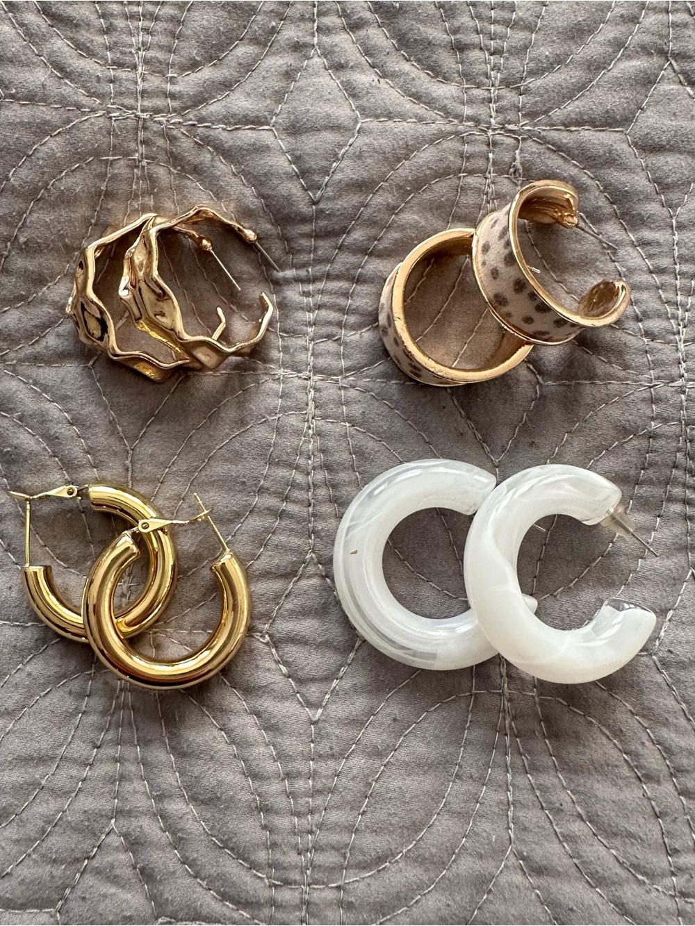 SHEIN Gold and White Mixed Hoop Earring Set Bundle